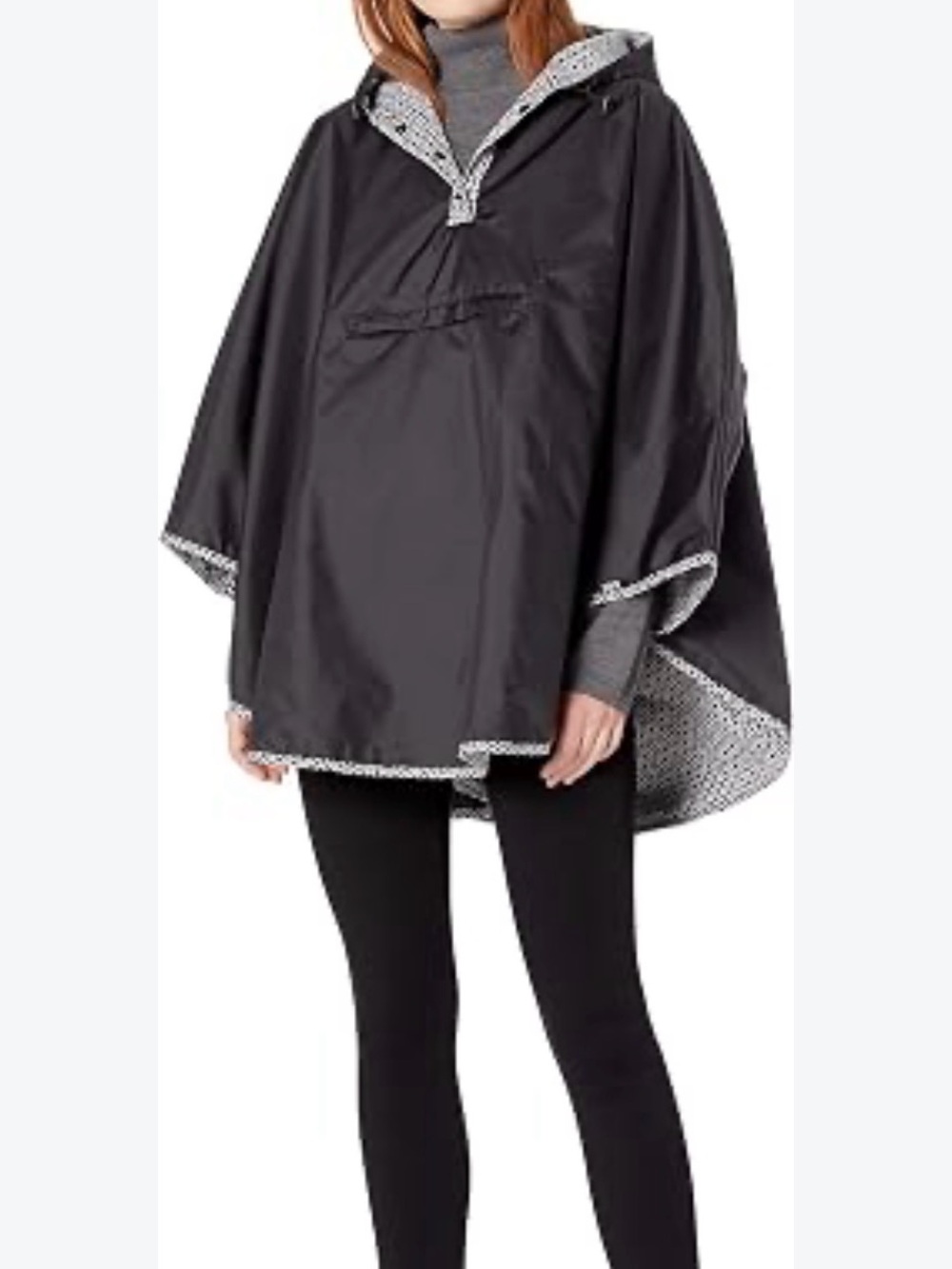 totes Black Reversible Rain Poncho with Patterned Trim - One Size
